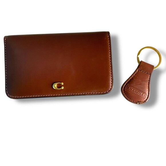 Coach Essential Slim Card Case Brass Brown W/Vintage Keychain - Picture 1 of 11